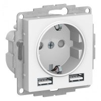 Розетка 1гн с/п с з/к + 2USB (1 порт 1,2А+1 порт 2,4А) Белый AtlasDesign ATN000130
