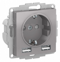 Розетка 1гн с/п с з/к + 2USB (1 порт 1,2А+1 порт 2,4А) Алюминий AtlasDesign ATN000330