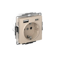 Розетка 1гн с/п с з/к + 2USB (1 порт А+1 порт C ) Песочный AtlasDesign ATN001232 (8/48)