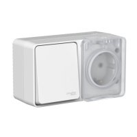 Блок О/П выключатель 1 кл + розетка 1гн с з/к со шт. СЕРЫЙ AtlasDesign PROFI IP54 16А 250B ATN543070