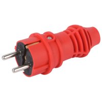 Вилка каучук с/з прямая КРАСНАЯ 2Р+РЕ 16А 220В IP44 Эра (Б0069322)